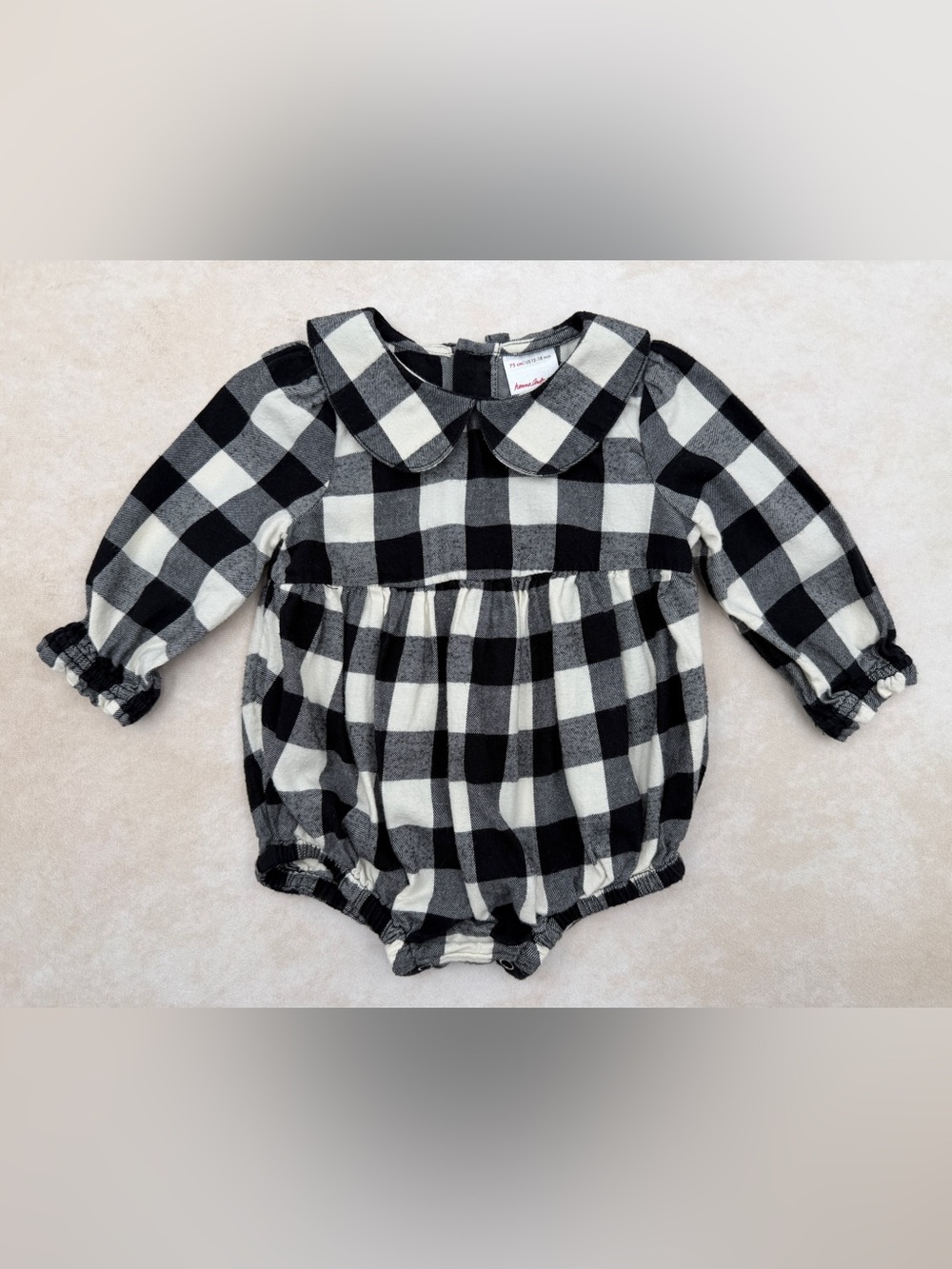 Hanna Andersson Black & White Buffalo Plaid Bubble Romper 75